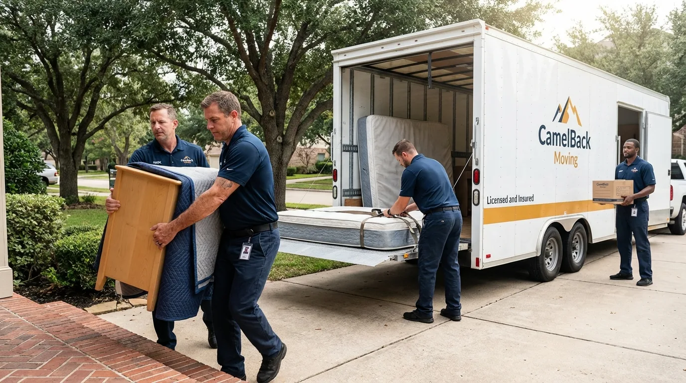 Crew loading residential truck for cross-state move from Jetmore, KS