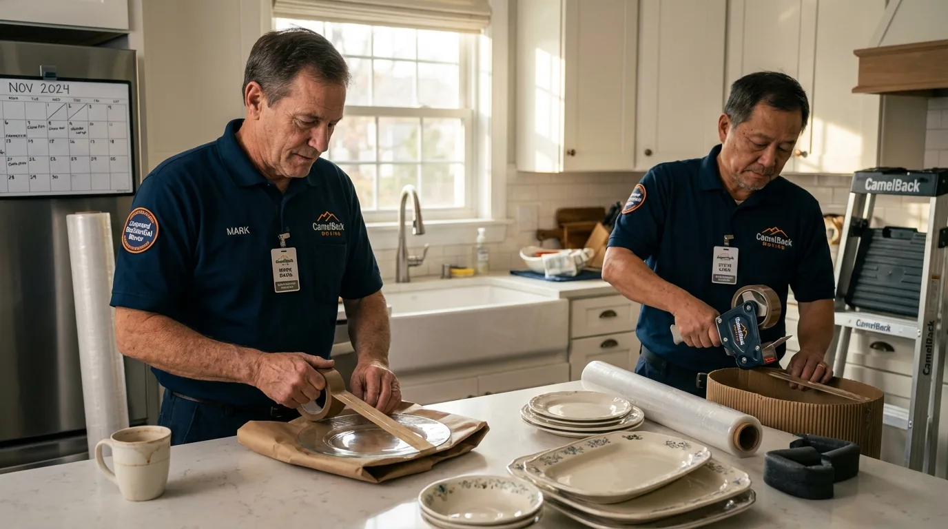 Professional crew packing kitchen dishware in Jetmore, KS